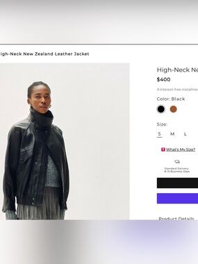 Hem Black Leather High-Neck Jacket